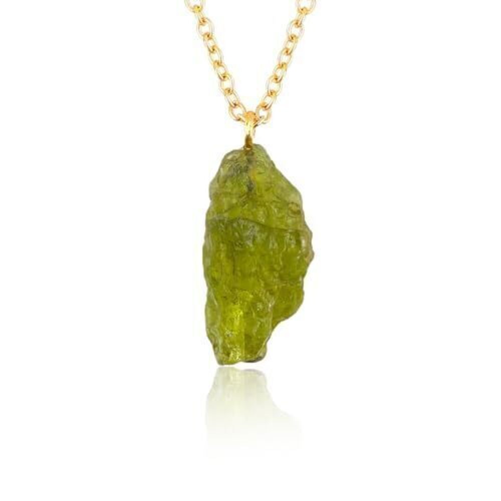 5666 Raw Peridot Gemstone Necklace – Natural 15-25mm Crystal Pendant on 18K
